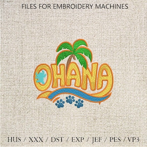 Ohana Embroidery Design File with Palm Tree and Paw Prints, Digital Machine Embroidery Download for Tote Bags, Apparel, and Gifts