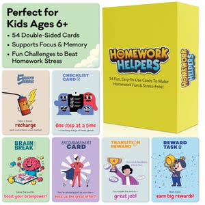 Ayuda con las tareas / Tarjetas educativas para niños / 54 fichas de estudio de doble cara / Herramientas divertidas para concentrarse en casa y la escuela