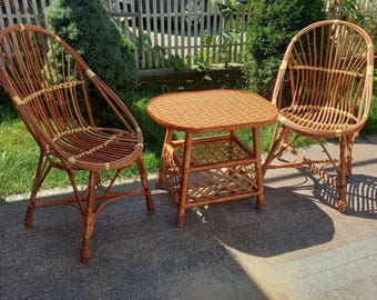 Sillas con mesa de mimbre de vid natural, muebles de mimbre