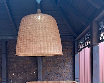 Handmade Wicker Pendant Light: Boho Woven Lamp Shade