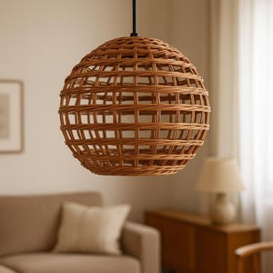 Wicker Pendant Light, Wicker Woven Pendant, Pendant Rattan Shade Boho, Pendant round