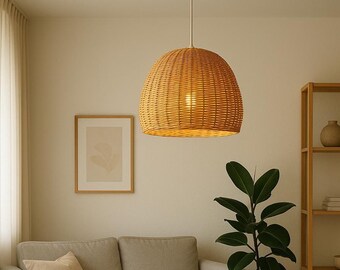 Wicker Pendant Light Boho Woven Lamp Shade