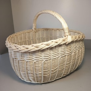 Wicker Picnic basket,  Shopping basket, white Large woven basket for harvest fruits flowers mushrooms