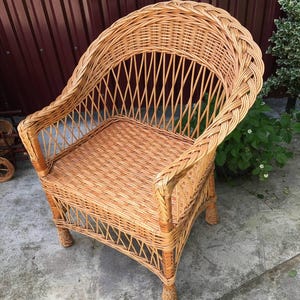 Rieten rotan stoel, handgemaakte wilg fauteuil, terrasmeubilair, rieten meubels, tuinstoel voor buiten