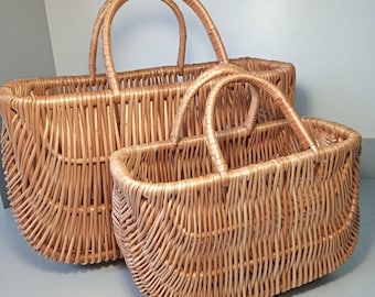 Handmade Willow Wicker Shopping Basket: Rustic Picnic Bag