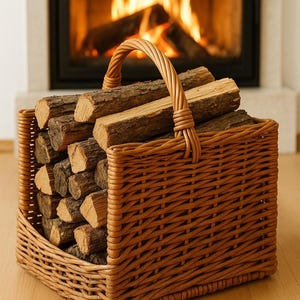 Handmade Wicker Firewood Basket: Large Rectangular Log Holder
