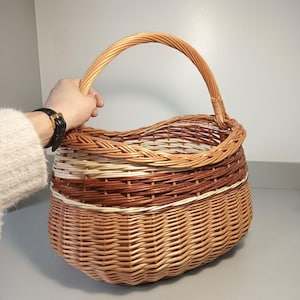 Wicker basket, Picnic basket, Shopping basket, Large woven basket for harvest fruits flowers mushrooms