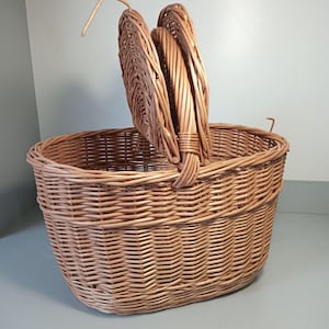 ウィッカーピクニックショッピングバスケット 収穫果物花キノコ用大型編みバスケット 蓋付きウィッカーバスケット 環境に優しい