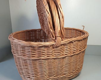 Handmade Willow Wicker Basket with Lid, Large Picnic Shopping Basket