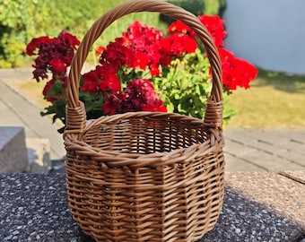 Wicker Round Rattan Flower Girl Basket, Rustic Wedding Decor, Small Handle Basket
