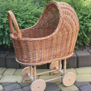 Rieten poppenwagen, poppenwagen, poppenwagen, cadeau voor meisje, rieten poppenwagen