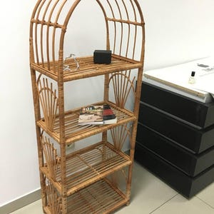 Wicker shelf, Wicker Furniture, Storage Rattan Etagere, Bookshelf, Plant shelf, Rattan shelf, patio boho furniture, furniture Handmade