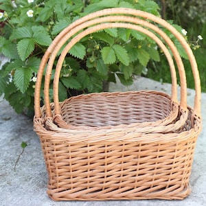 Wicker Picnic Shopping basket Handmade Large woven basket for harvest fruits flowers mushrooms