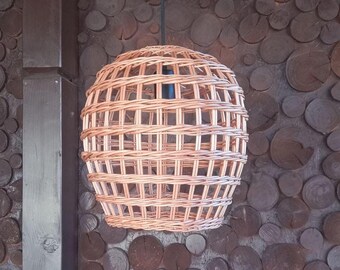 Lampa wisząca z wikliny rattanowej, abażur boho okrągły