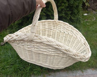 Handmade Willow Wicker Basket: Large Boho Harvest, Garden Decor