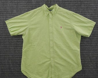 Ralph Lauren Button Down Shirt Mens XL Green Short Sleeve Classic Fit