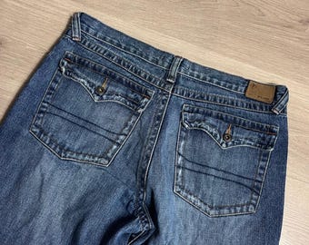 Y2K FLYP Jeans Mens Boot Cut Denim Blue Wash W36L30 Casual Baggy Relaxed Pants