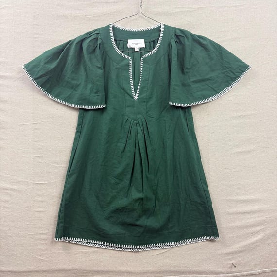 pomander place green dress Mini Womens Small Flutter Sleeve Blanket Stitch brown dresses