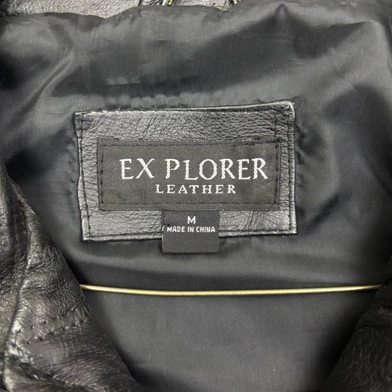 Explorer Leather Patchwork Bomber Jacket Black Me… - image 3