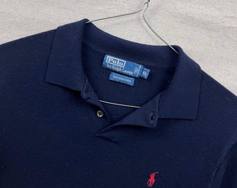 Jersey de lana merino Polo Ralph Lauren para hombre, talla XL, azul marino, manga larga, con logo de Polo.