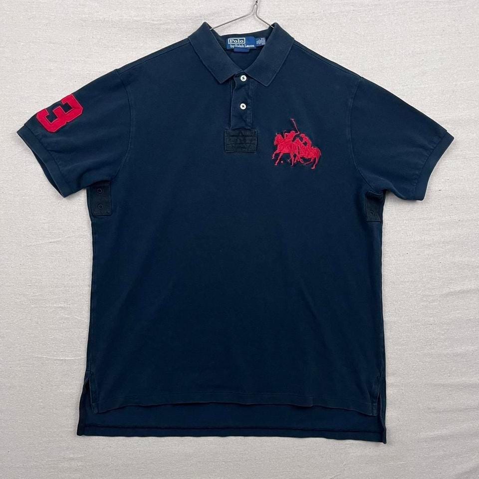 Polo Ralph Lauren Big Pony #3 Embroidered Black Polo Shirt Red