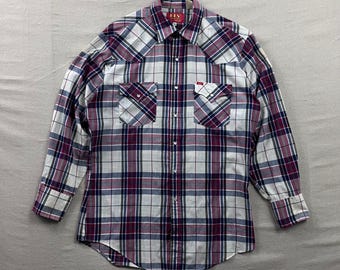 Ely Plains Western Shirt Mens 15.5 32-33 Multicolor Plaid Pearl Snap Long Sleeve