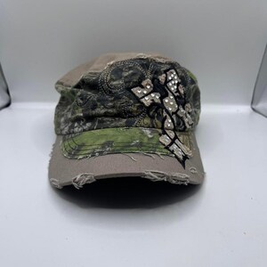Y2K Mossy Oak Kbethos Embellished Cross Camo Adjustable Strap Back