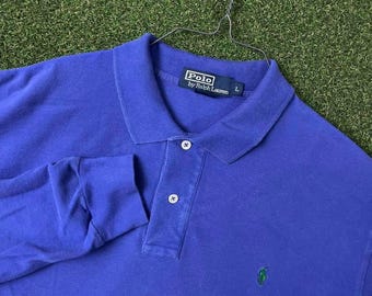 Vintage Polo Ralph Lauren Dunkellila Langarm Poloshirt Ruby Grün Pony