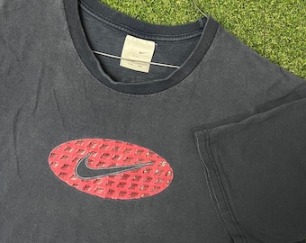 Vintage Y2K Nike Swoosh Oval Tee Shirt Navy Blue
