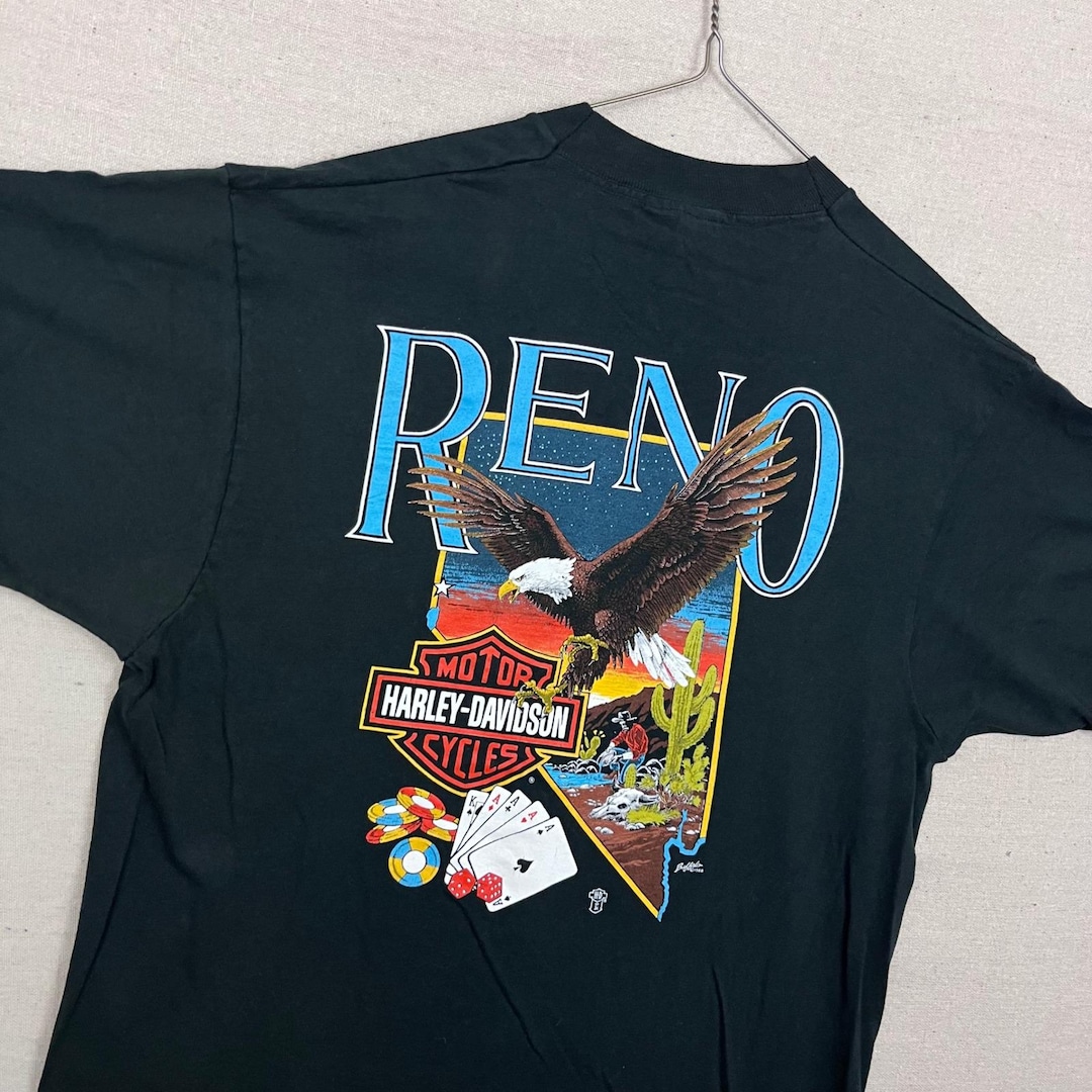 Vintage 80s Harley Davidson Reno Eagle Casino Chips Graphic T