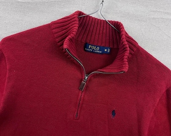 Polo Ralph Lauren trui met kwartrits heren medium rood katoenen gebreide opstaande kraag logo