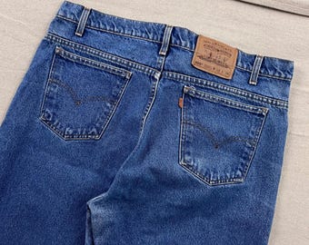 Jeansy VTG Levis 505, męskie, pomarańczowe, z regularnym krojem i prostą nogawką, średnie pranie, 37x32,5