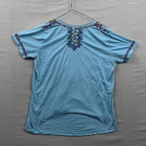 Johnny Was Embroidered V-Neck Top Women Large Light Blue Boho Short Sleeve Shirt image 2