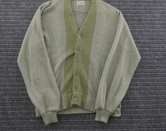 Gilet vintage Arena années 60, taille L homme, vert, en maille texturée Orlon.