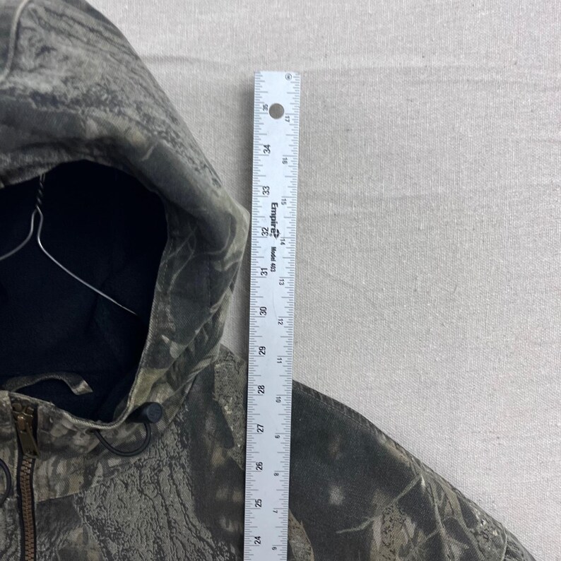 Chaqueta de trabajo con capucha Columbia para hombre, talla XL, estampado de camuflaje Mossy Oak, forrada de felpa, de lona con cremallera. imagen 7