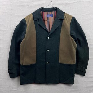 50s Pendleton Wool Suede Field Jacket L Green Tan Colorblock VTG Button Front