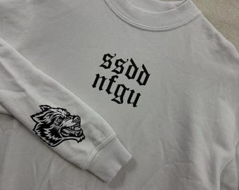 Sudadera unisex Darc Sport de cuello redondo, talla XS, color blanco roto SSDD NFGU con estampado de lobo