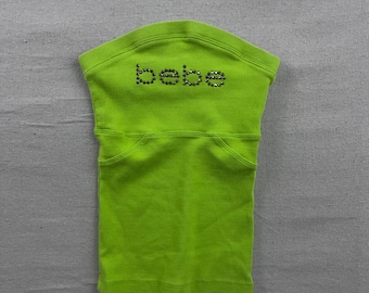Top de tubo Bebe para mujer, talla XS, verde, con logo de pedrería, acanalado, sin tirantes, estilo Y2K, verde lima fresco.