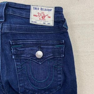 True Religion Halle Super Skinny Jeans Women 27 Dark Blue Flap Pocket Distressed image 1