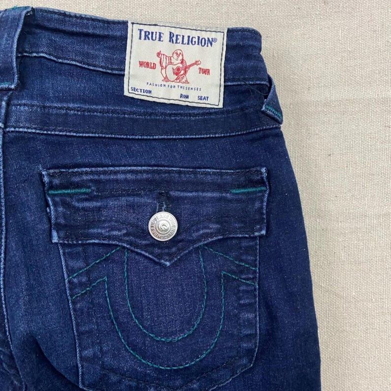 True Religion Halle Super Skinny Jeans Women 27 Dark Blue Flap Pocket Distressed image 1