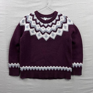L.L.Bean Lambswool Fair Isle Sweater Burgundy Large 517895 Crewneck Pullover