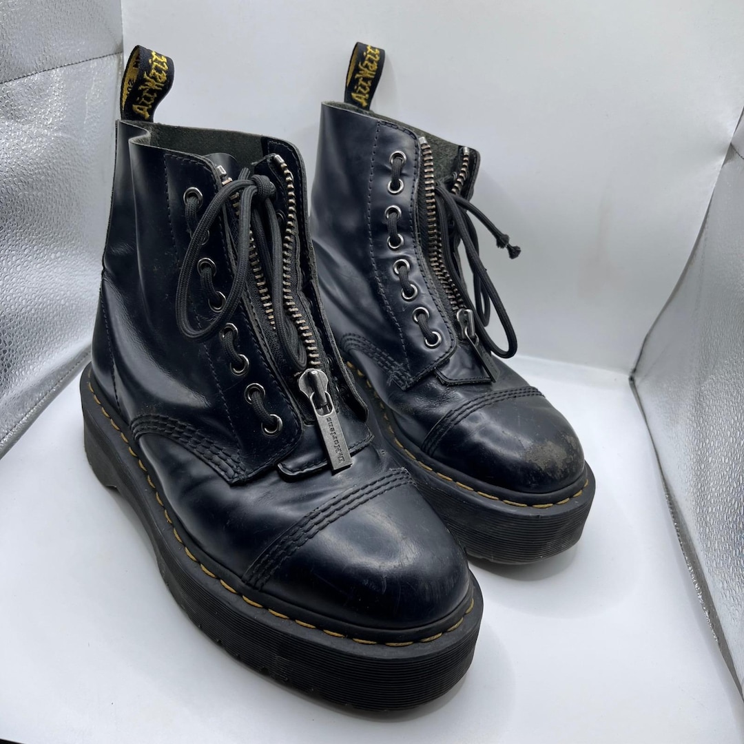 Dr. Martens Sinclair Black Leather Platform Zipper Combat Boots