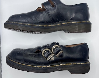 Scarpe Mary Jane Dr Martens vintage in pelle nera con doppia fibbia da donna, taglia 5