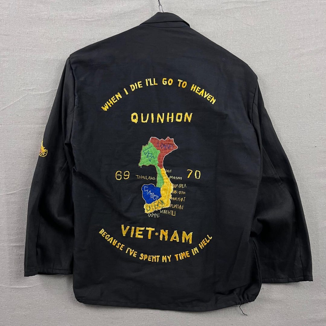 Vintage Vietnam Souvenir Jacket Mens Medium Black 1969 1970
