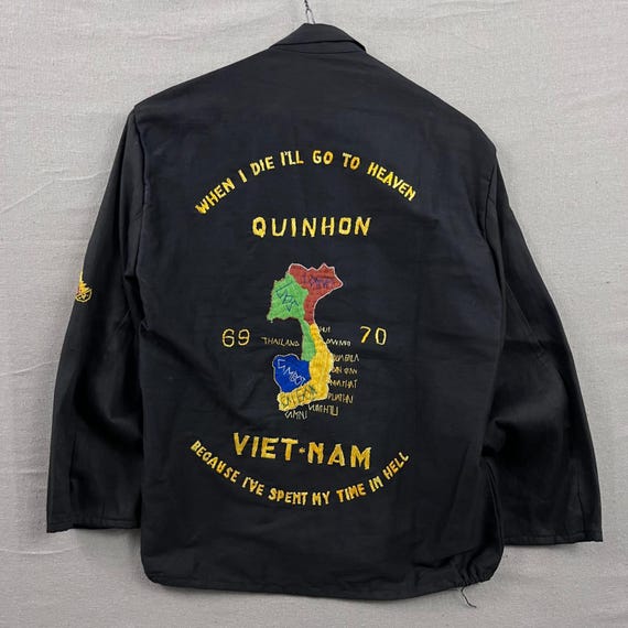 Vintage Vietnam Souvenir Jacket Mens Medium Black 1969 1970