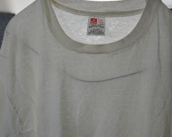 Vintage 90s Paper Thin Hanes Blank T-Shirt Large White 50/50 Short Sleeve Cotton