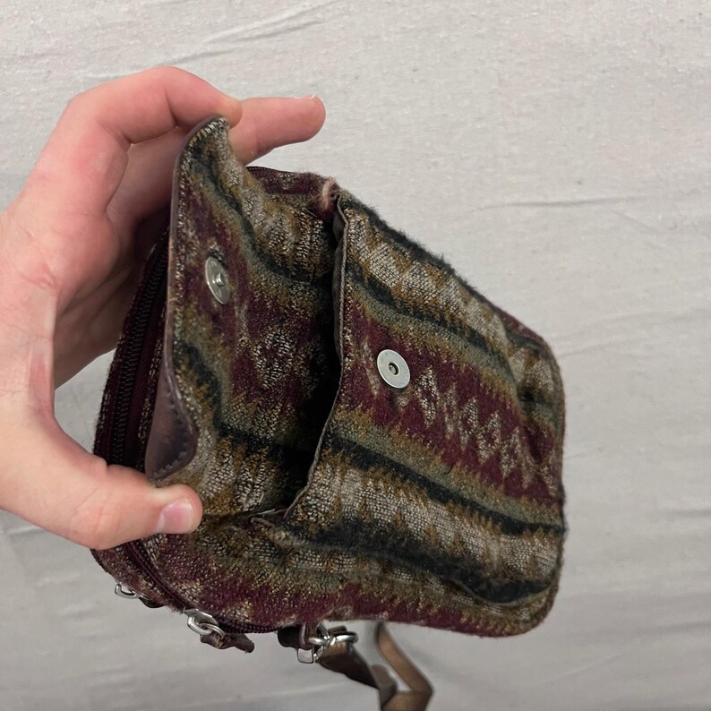 Pendleton schoudertas klein bordeauxrood wollen geometrisch leren bandje dames afbeelding 4