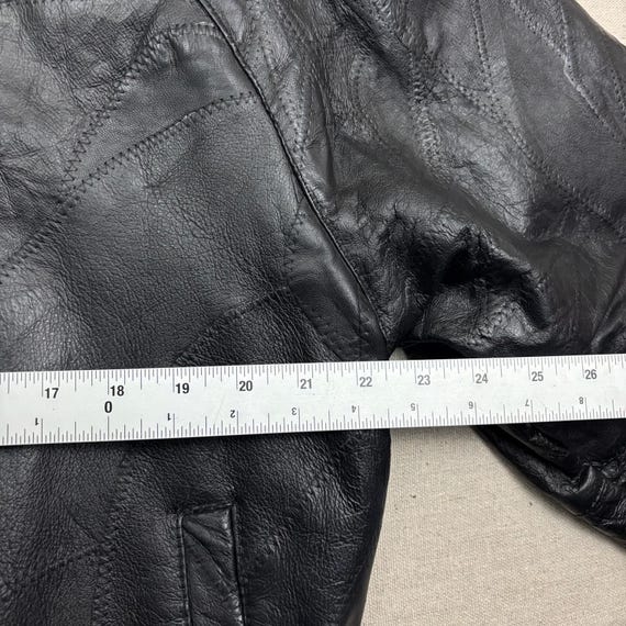 Explorer Leather Patchwork Bomber Jacket Black Me… - image 4