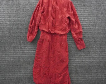 Vintage Raul Blanco Silk Midi Dress Womens Size 10 Red Mock Neck Long Sleeve