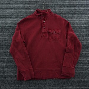 Eddie Bauer Sport Shop Pullover Mens Large Red Cotton Henley Elbow Patch Mock